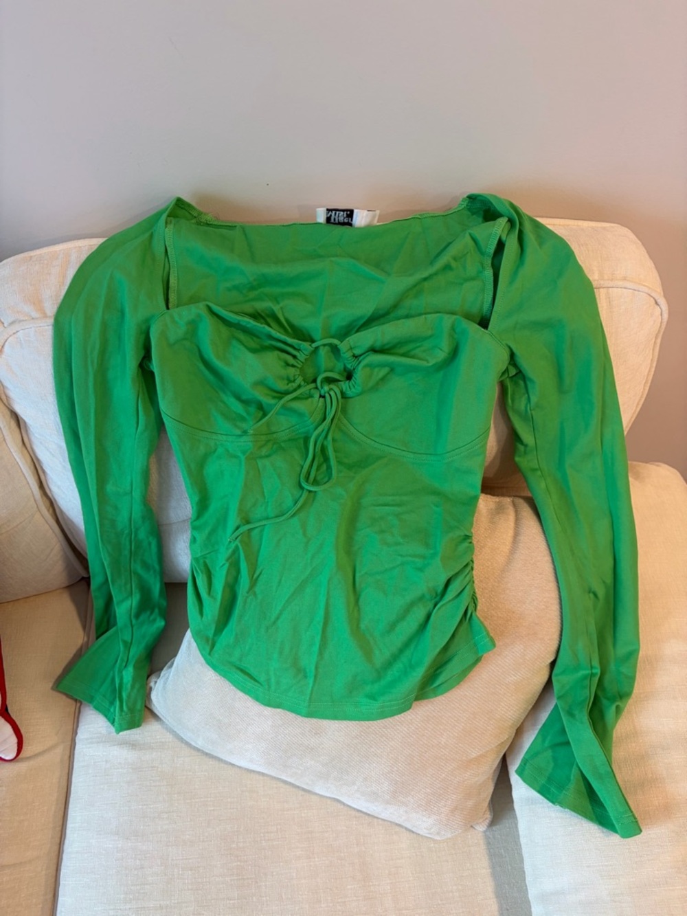 Tiger Mist Bright Green Ruched Long Sleeve Top